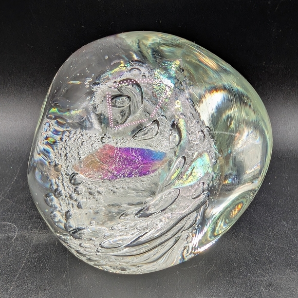 Rollin Karg Art Glass Dichroic Swirled Bubbles Paperweight Signed